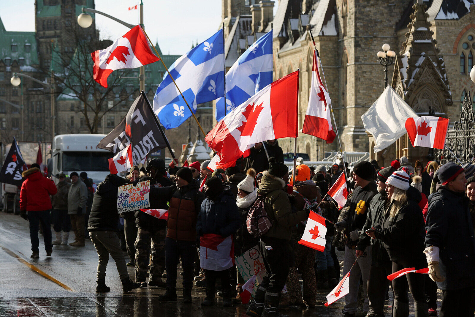 Truckers and protesters against Covid-19 mandates block a border crossing and flood Canada's capital. Trudeau responds with sharp words